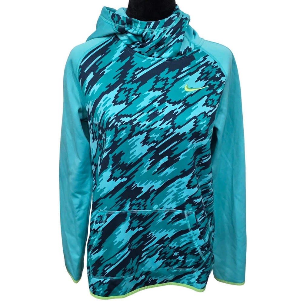 Nike Therma-FIT Kids XL Hoodie Teal Blue Green Camo Pullover‎ Sweatshirt